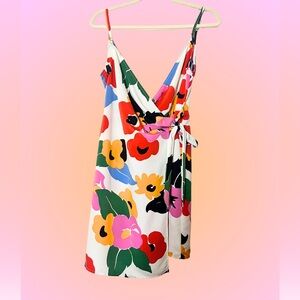 Show Me Your MuMu White Floral Wrap Dress with Red, Pink, Yellow, Green Accents